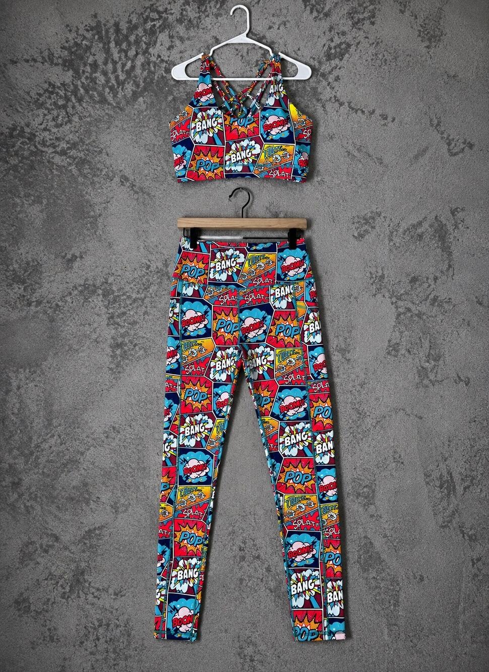 CVG Constantly Varied Gear Comic Book Pop Art Strappy Bra & Leggings Set Small
